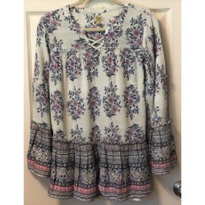 True Craft Floral Boho Tunic Blouse Top Size Small